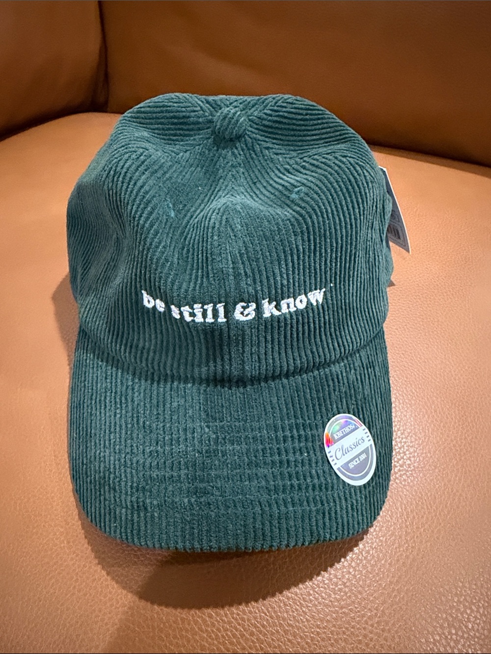be still & know Corduroy Cap in Green